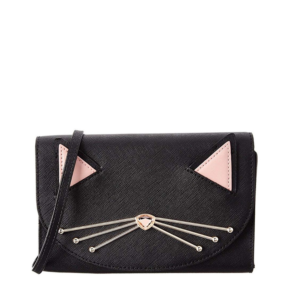kate spade Black Crossbody with Pink Ear Accents and Gold Whisker Hardware